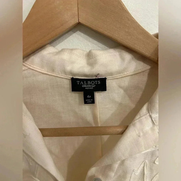 TALBOTS linen embroidered knee length belted shirt dress size 4P sundress dissh - Picture 6 of 10
